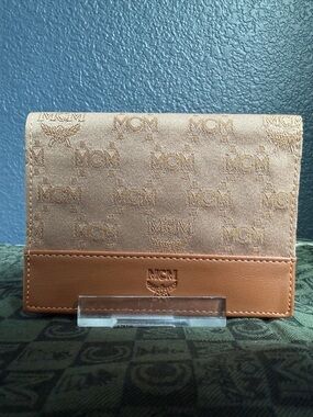 MCM Beige Monogram Canvas with Tan Leather Trim Wallet